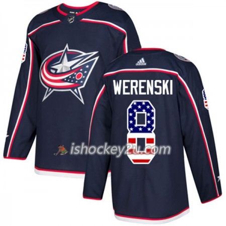 Mænd NHL Blue Jackets Trøje Zach Werenski 8 Adidas 2017-2018 Marine Blå USA Flag Fashion Authentic